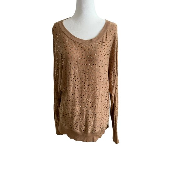 I.N.C. Tan knit Sweater embelished in rinestones M Medium long sleeve - Picture 5 of 6